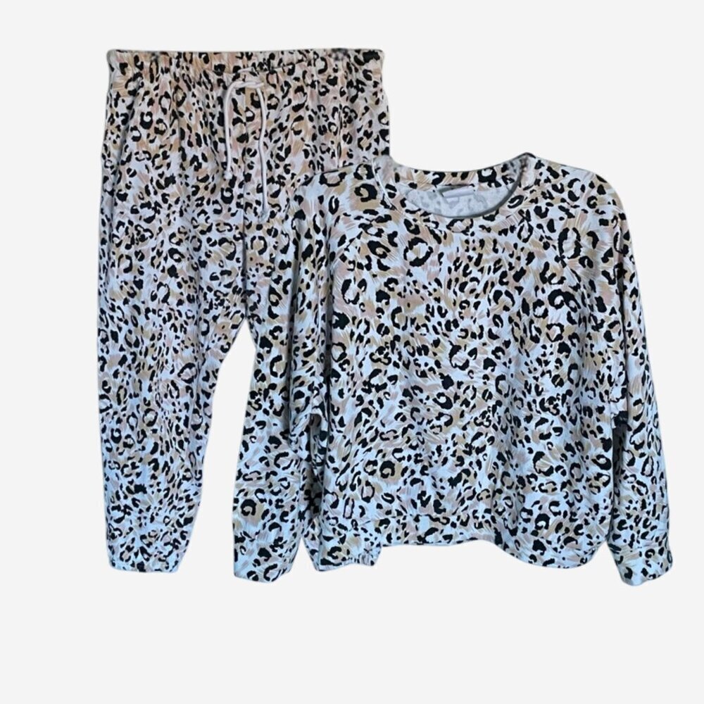 SAGE Collective Leopard Sweatshirt & Jogger Sweatpants Size XL 47816